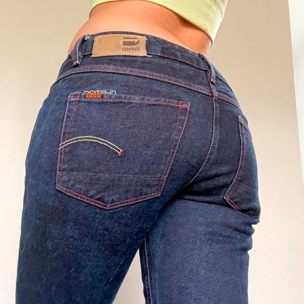 G-Star Raw Dark Wash Straight Jeans with Red Stitching